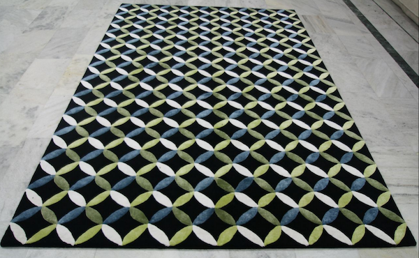 Green blue black geometric design rug