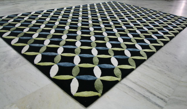 Green blue and black geometric design rug