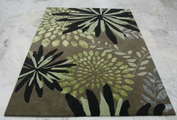 green and black floral botanical wool custom design rug