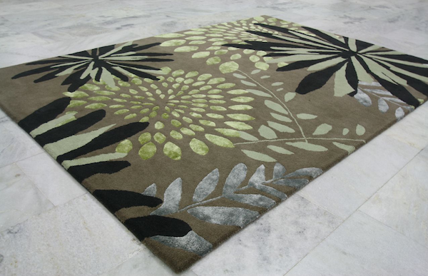 Green and black floral botanical design rug custom