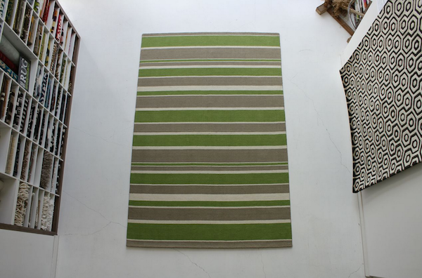 Green stripy rug custom design coastal