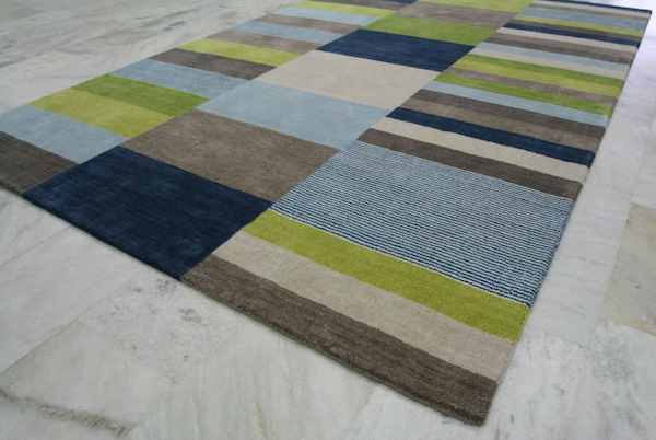 Stripy green blue coastal rug custom