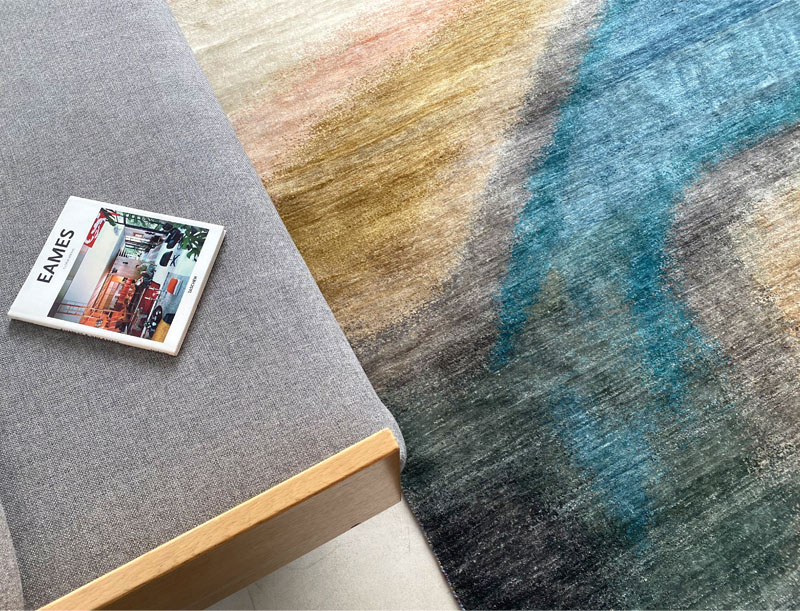 Luxury silk teal, ochre, rug