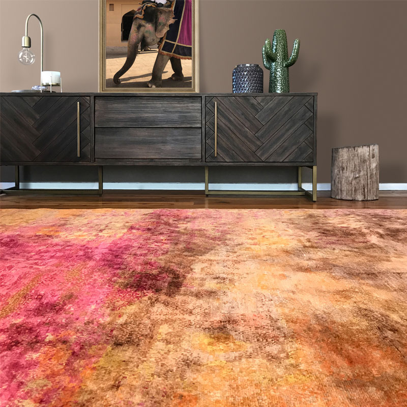 Luxurious silk pink, orange rug