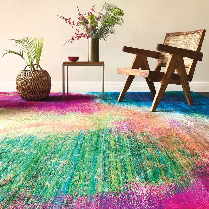 Luxurious silk multi coloured rug