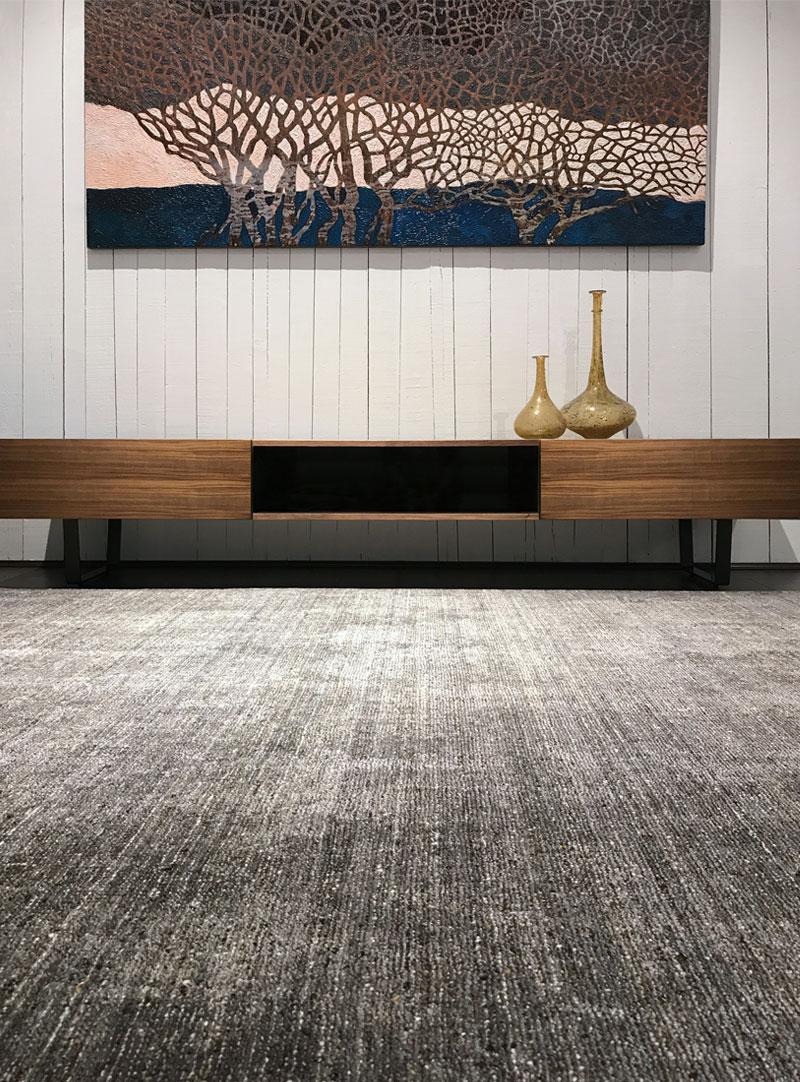 Hand Woven, wool and bamboo silk, low pile, textured rug