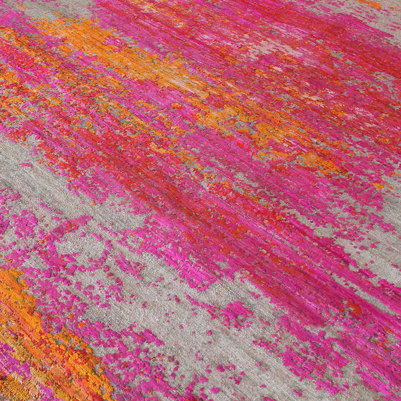 Abstract, wool and silk, luxury rug, vibrant, pink. orange