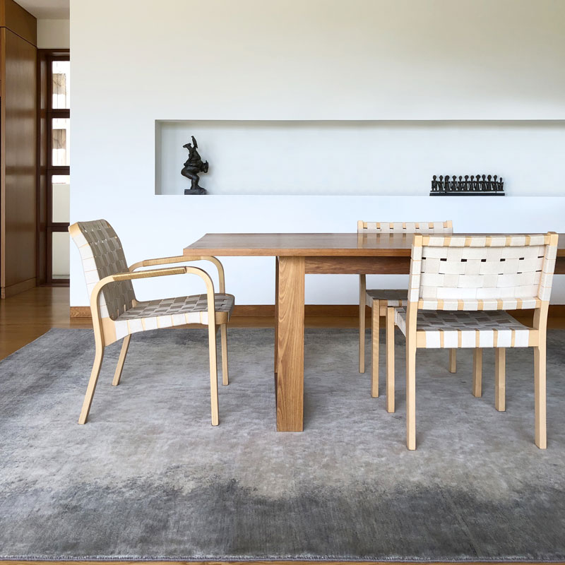 New Zealand Wool, abstract border, grey tones, dining room rug