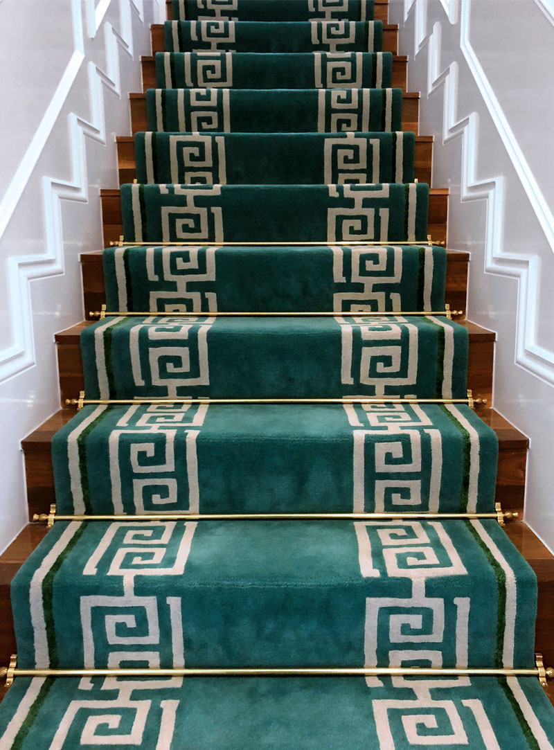 Stair Runner, Greek Key, Green, Neutral Wool rug