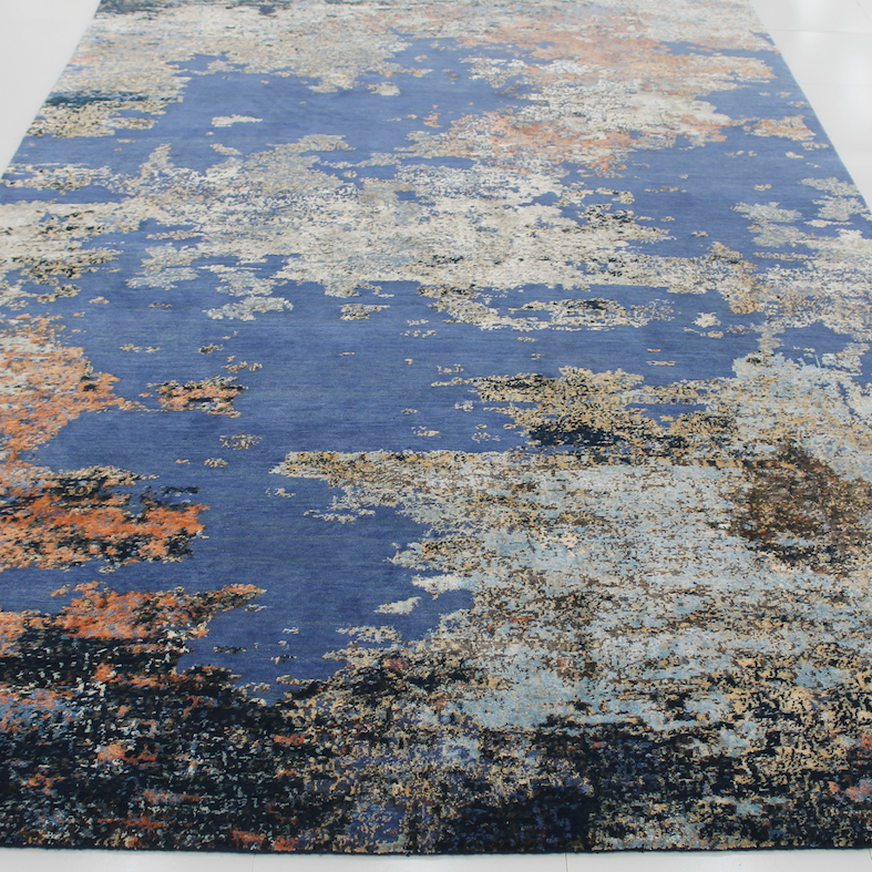 Orange blue modern rug