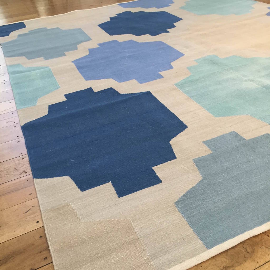 Blue green shape rug
