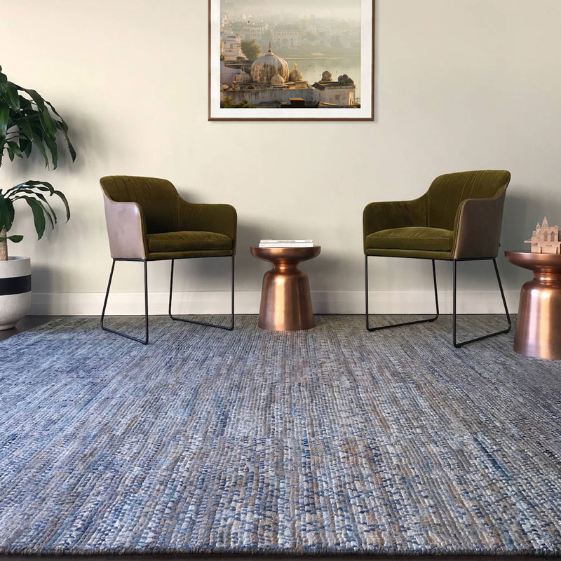 Textured, blue tones, wool rug