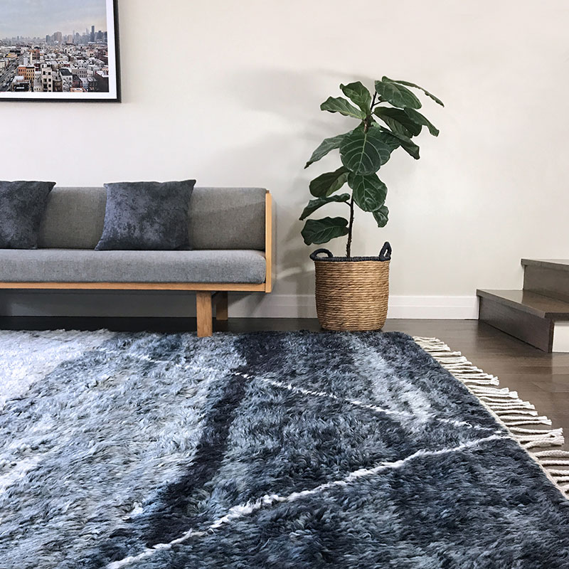 Charcoal Grey and White high pile wool rug