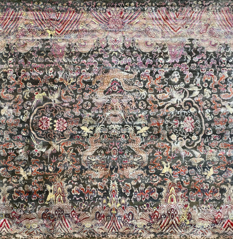Traditional, low pile intricate pattern, pink tones, wool and silk rug
