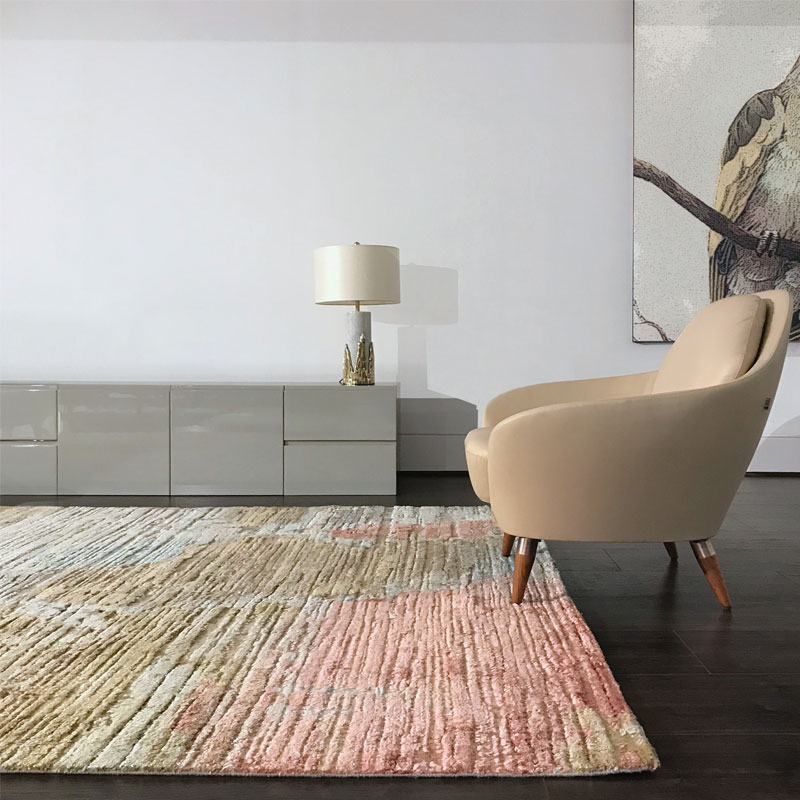 High pile, luxury wool rug, pastel colours