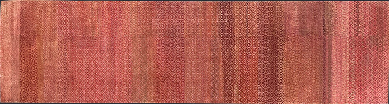 Hand knotted, wool and silk, vibrant, striated, pink, red , luxury rug