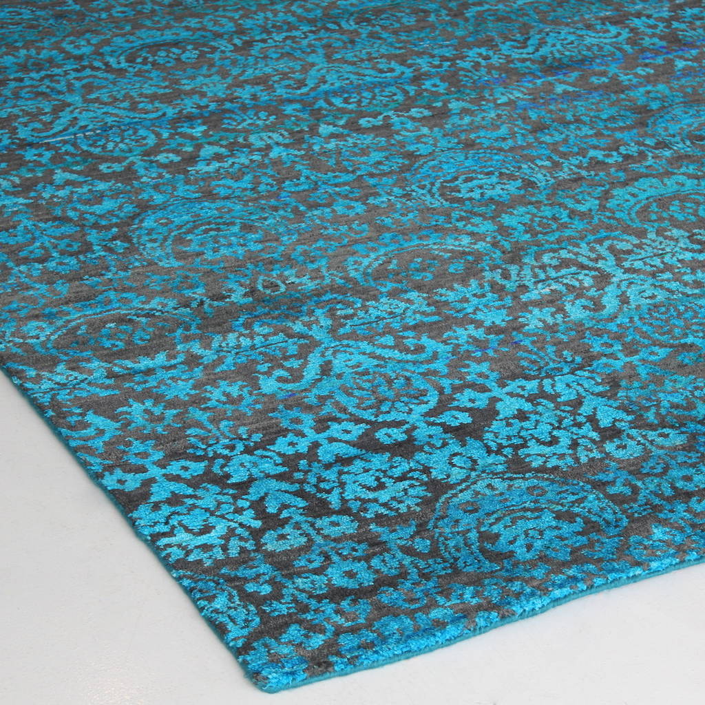 Blue green silk rug