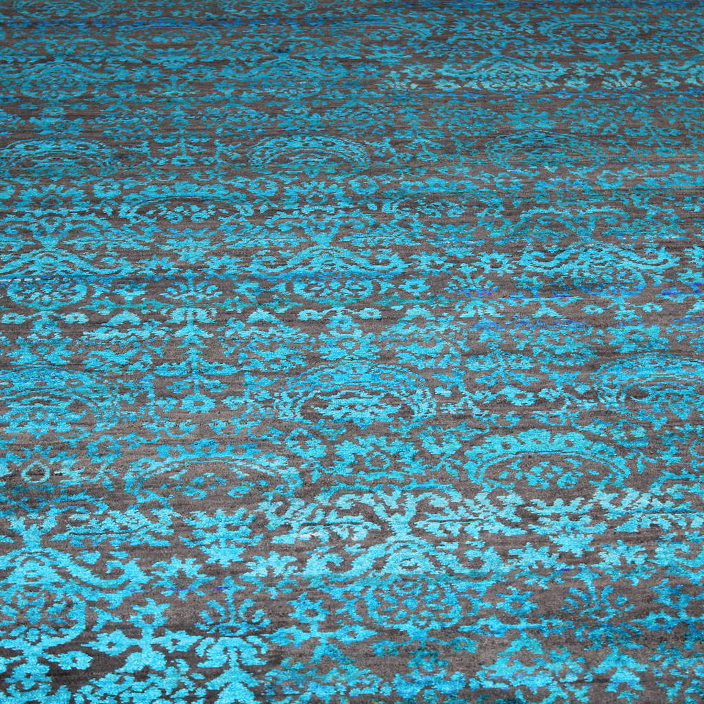 Blue green silk rug