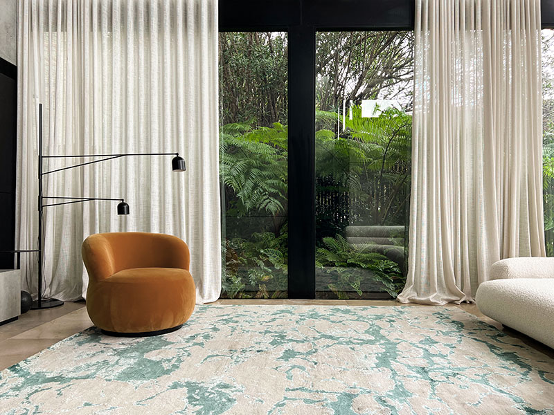 Wool and Silk, emerald, mint, neutral luxury rug