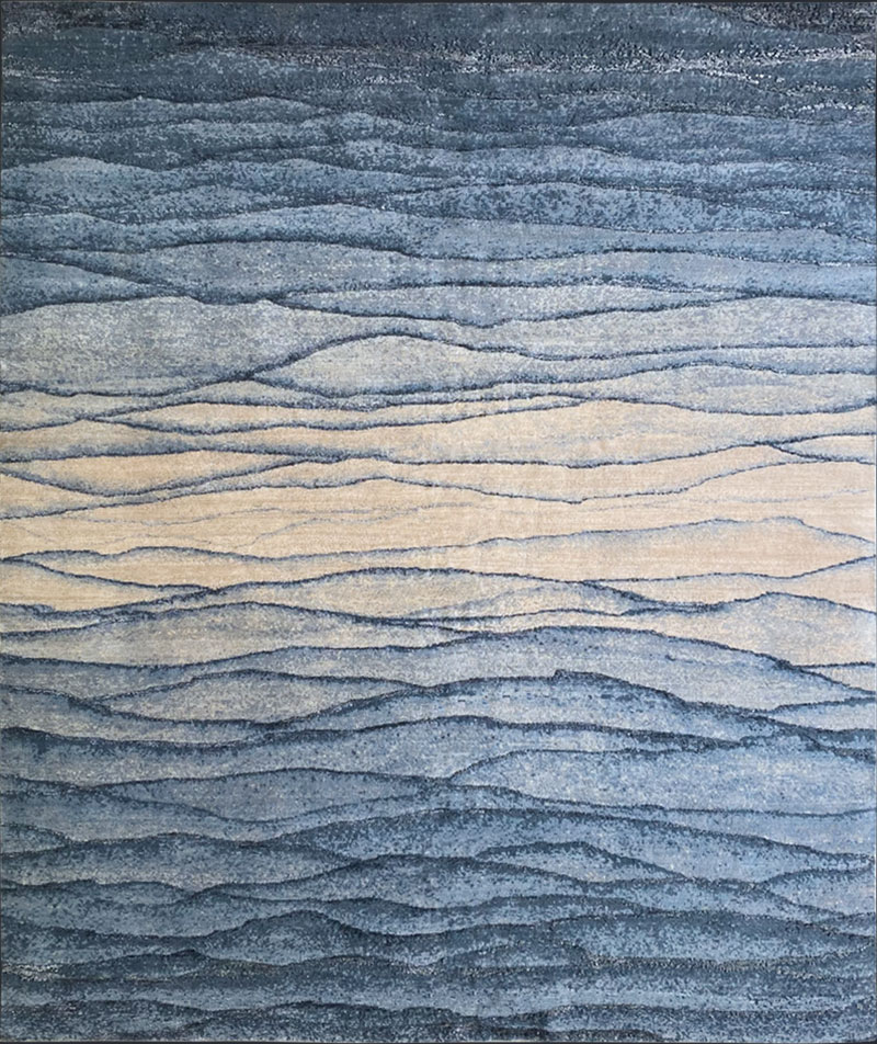 Hand Knotted, wool,blue and neutral, sea, waves, luxury rug
