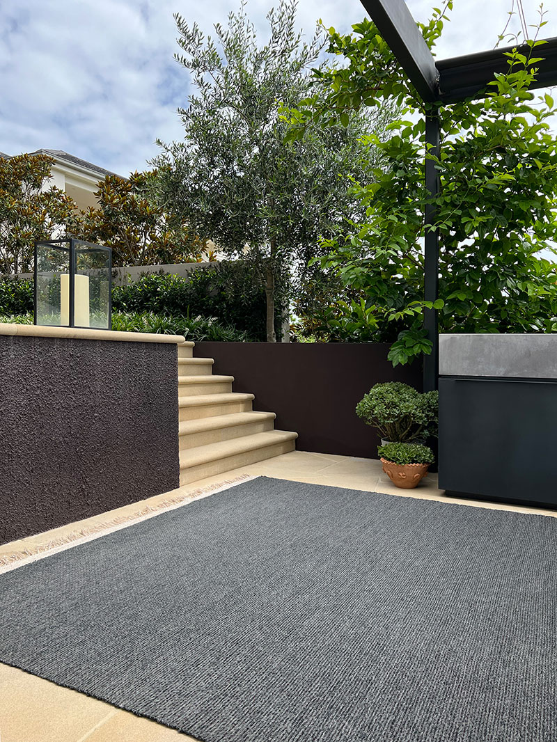 Sustainable, PET, outdoor, indoor, easy care textured dark grey rug