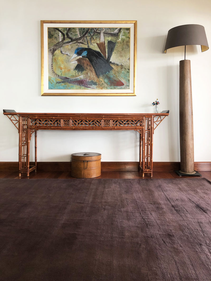 Luxurious deep wine coloured mohair rug