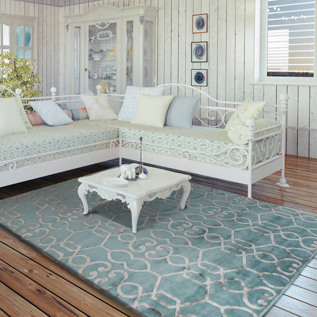 Yardley Blue aqua teal rug geometric pattern traditional interior French provincial Hamptons