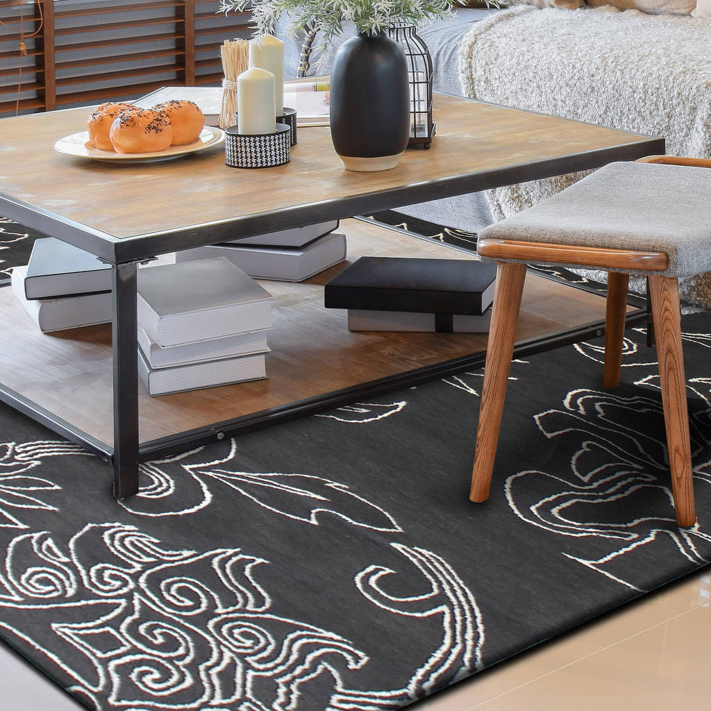 Tia Boca grey rug floral classic pattern elegant living room rug