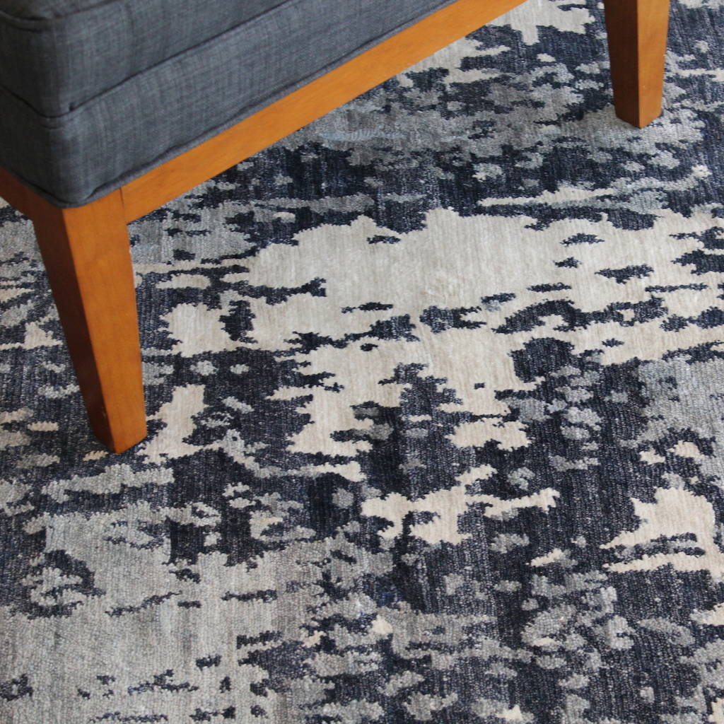 Ink modern white blue rug