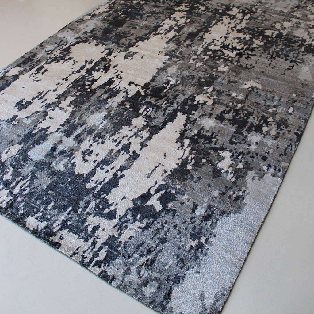 Blue grey silk rug