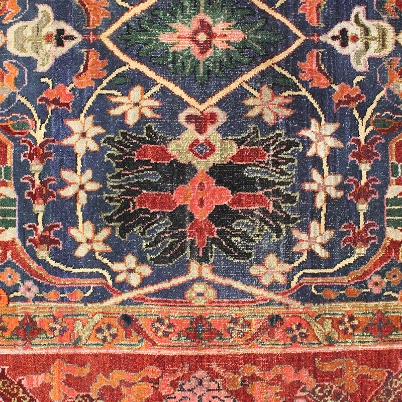 Hand knotted, traditional, transitional, vibrant, motif, border, low pile, crimson, rich pink hues luxury, unique rug