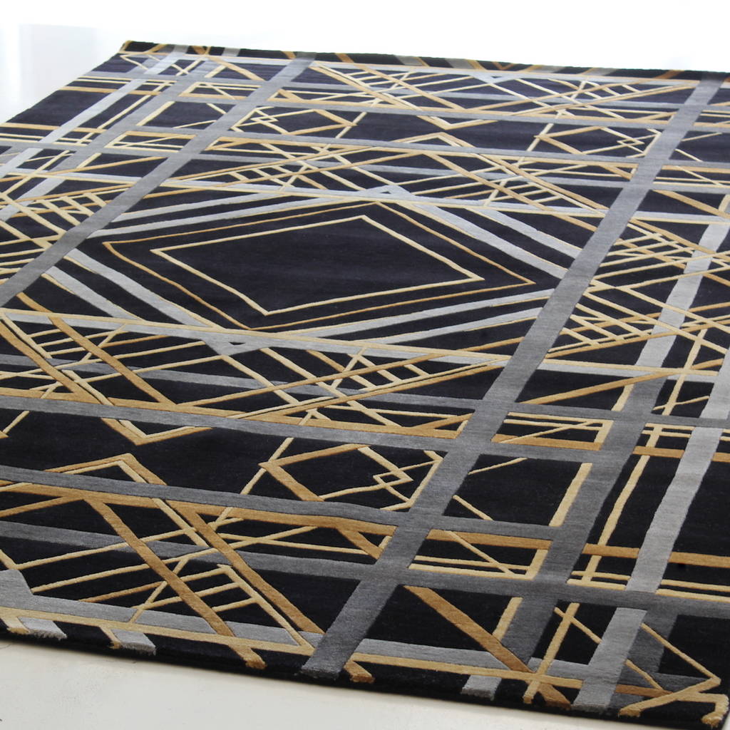 Black geometric old hollywood rug