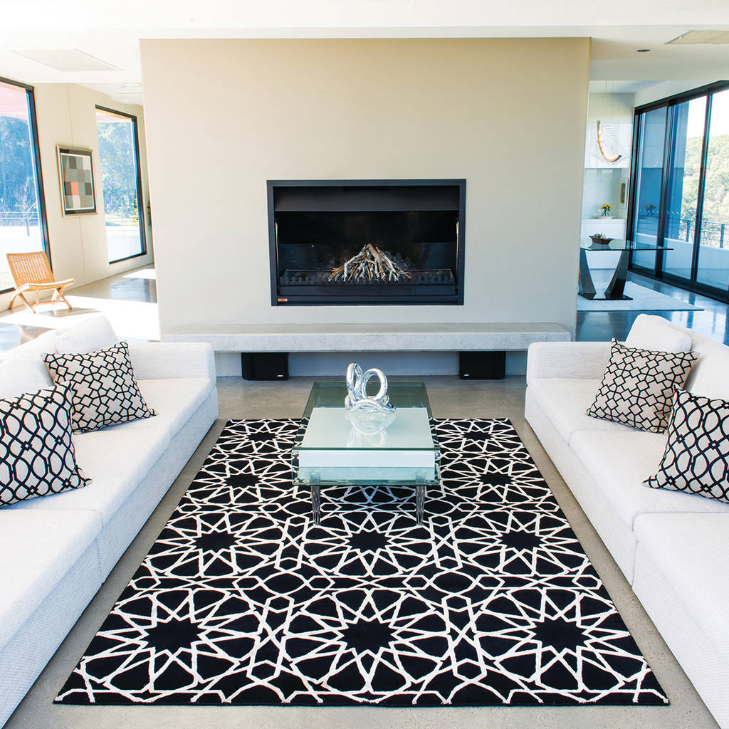 Black shape white rug